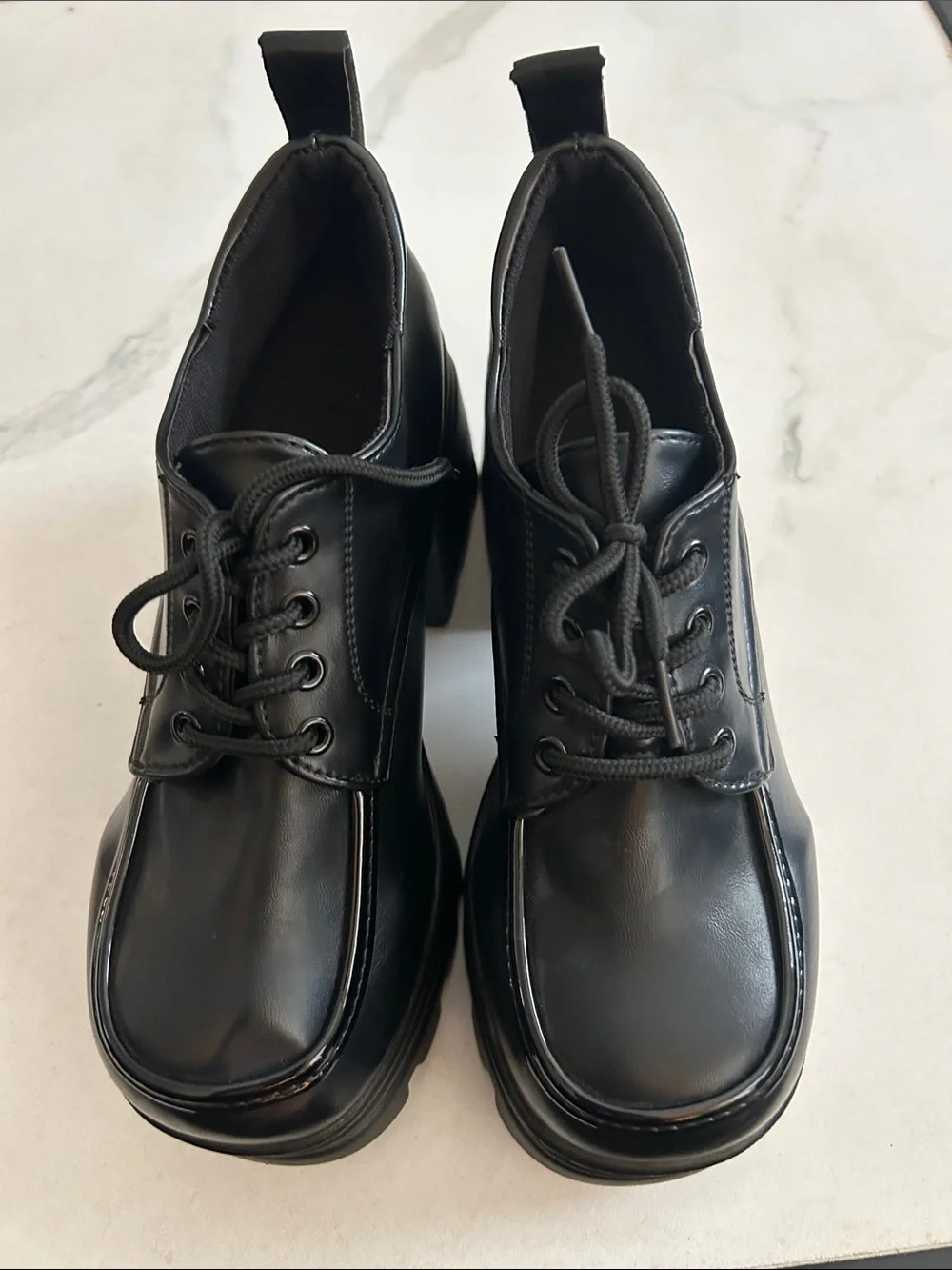 Chunky Black Platform Lace-Up Heels for Women Size 7.5
